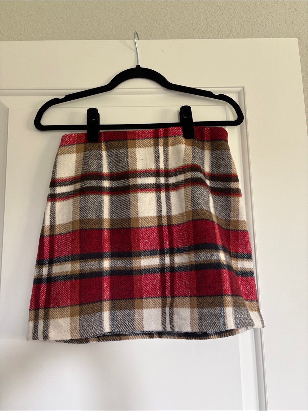 Plaid Mini Skirt in Red and Cream